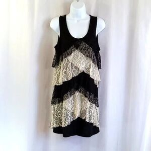 Firmianality size small black beige tank t-shirt lace dress